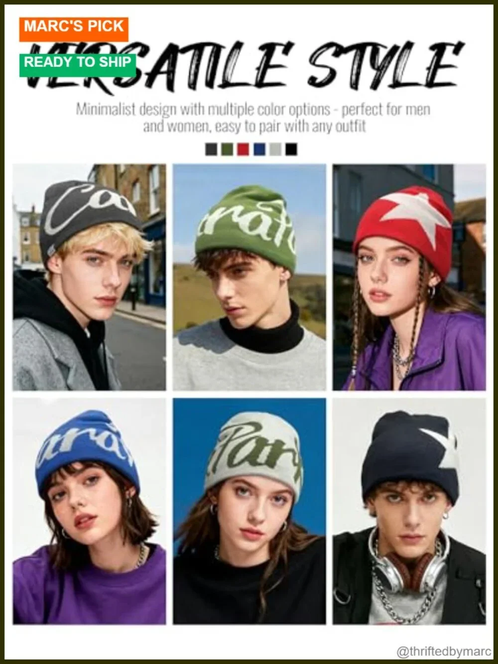 Knitted Graphic Beanie Reversible Skullcap Skiing Hip Hop